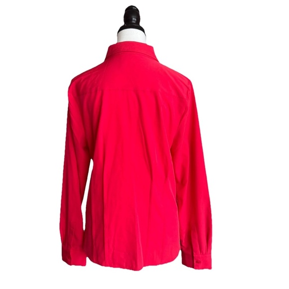 DKNY Button Down Blouse Shirt Red Coral Hue Long Sleeve Collared SZ L Office NWT - Picture 2 of 10
